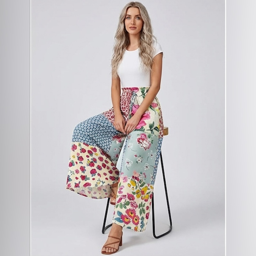 Boho Flowy Floral Wide Leg Pants - Picture 6 of 10